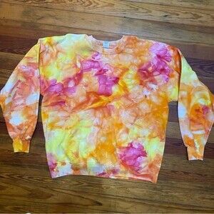 NEW ORANGE PINK YELLOW SUNSET Unisex Tie Dye Crewneck